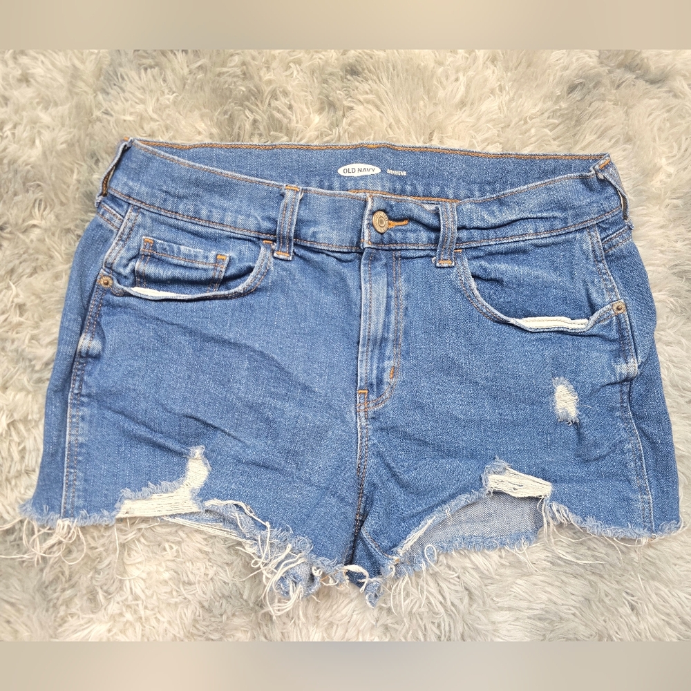 Old Navy Medium Blue Ripped Jean Shorts